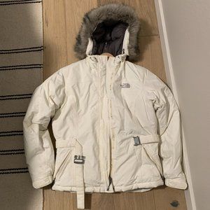 North Face White Skiing Jacket w/ Fur